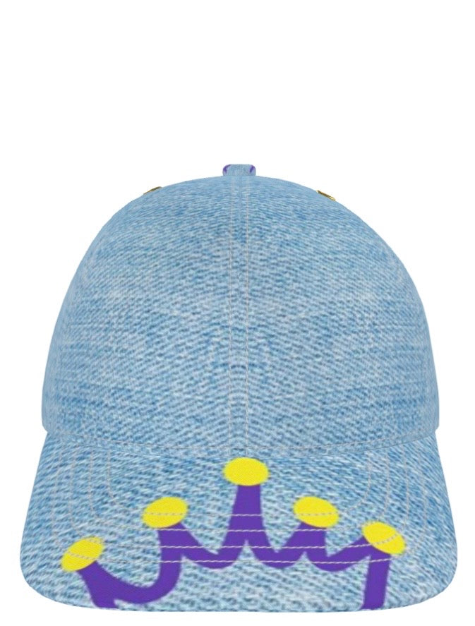 Signature G.O.D! Faux Blue Denim Printed Crown Cap