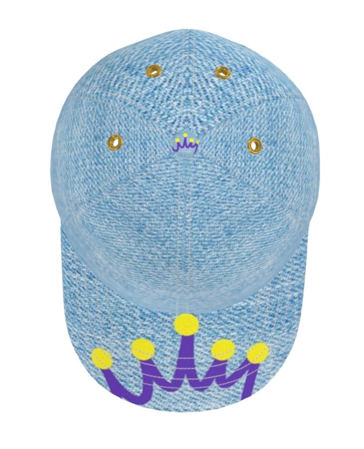 Signature G.O.D! Faux Blue Denim Printed Crown Cap