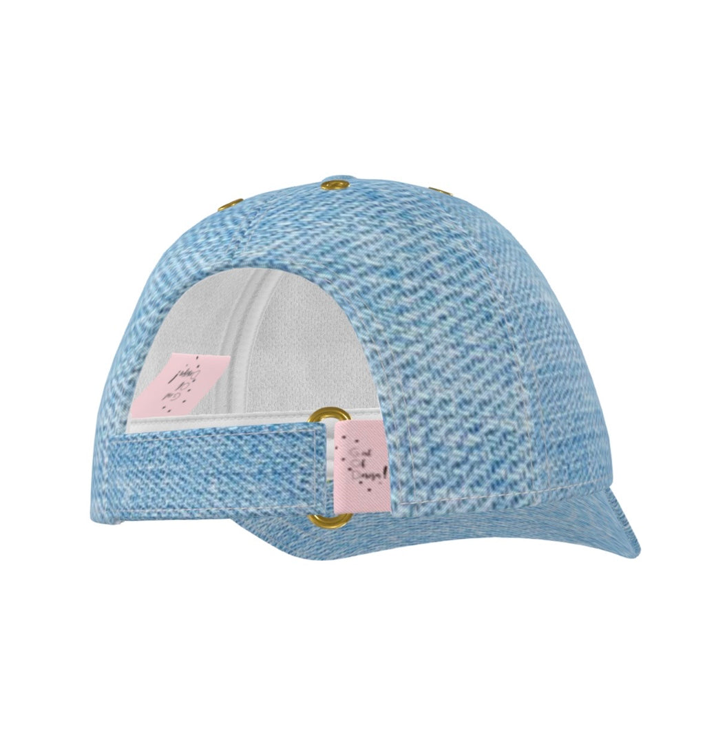 Signature G.O.D! Faux Blue Denim Printed Crown Cap